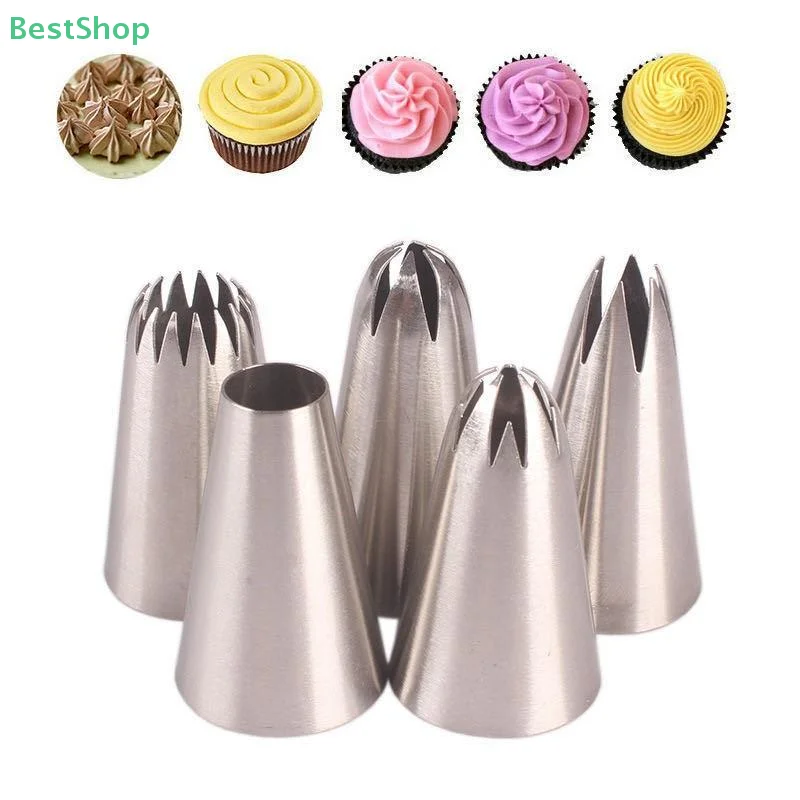 5Pcs Stainless Steel Piping Nozzle Cream Cake Cupcake Drop Flower Rose Pastry Nozzles Baking Tools #1M 6B 195 1A 853