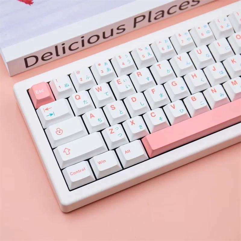 Mechanical Keyboard Custom Japanese Anime White Key Caps Cute Blue Pink Mixed Color Teclado Gamer 125 Keys PBT Keycap Cherry