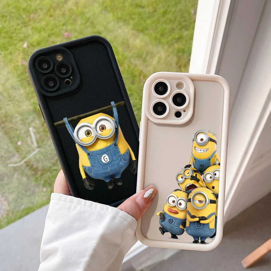 Cute Cartoon Minions Camera Protection Case For iPhone 15 14 13 12 11 Pro Max Mini XR XS X 7 8 Plus SE Soft TPU Back Cover Funda