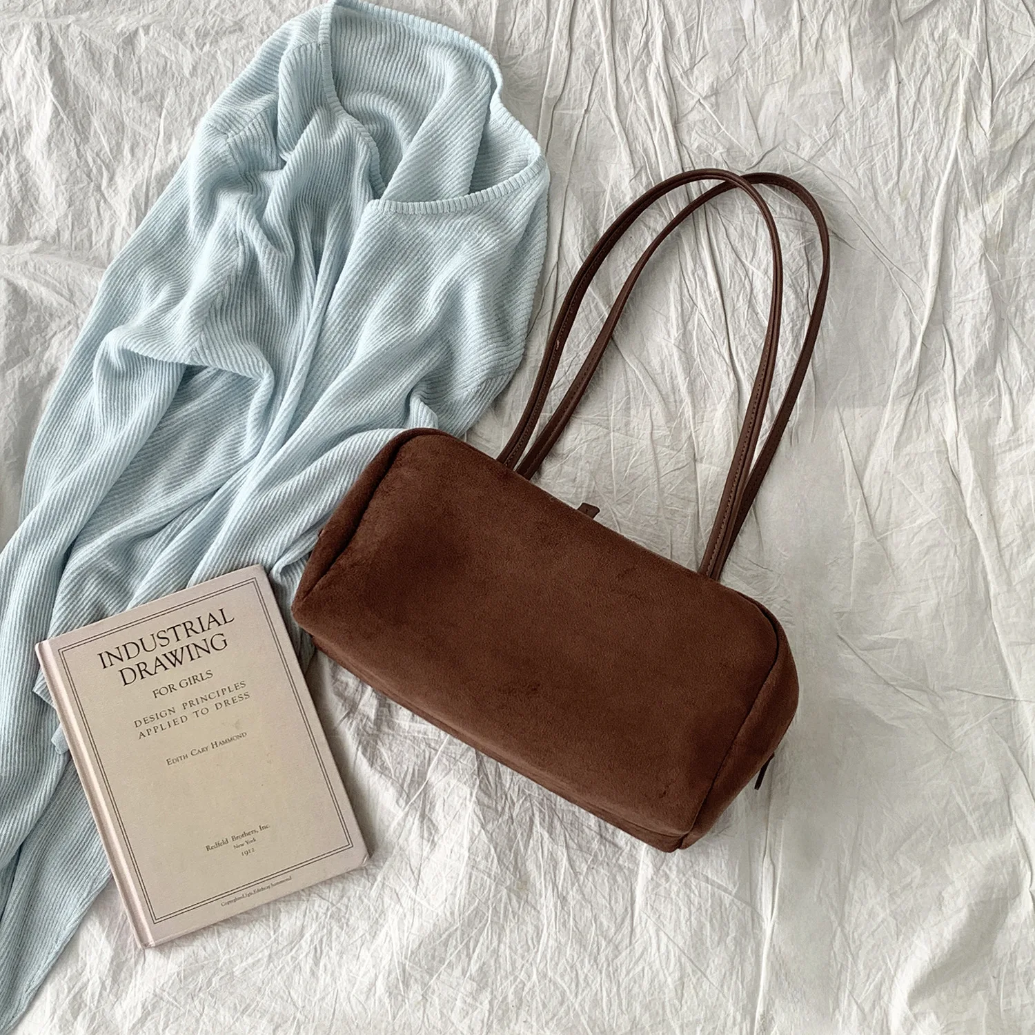 Wildleder Boston Tasche Baguette Tasche Handtasche Schultertasche Damen Vintage Kissen Unterarmtasche für den Alltag – Detail 2