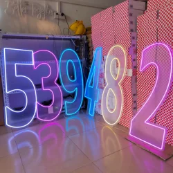 100cm Digital Neon Sign 0-9 RGB Colourful Number Lights for Birthday Party Background Decoration Light Up Sign with Base (3.28ft