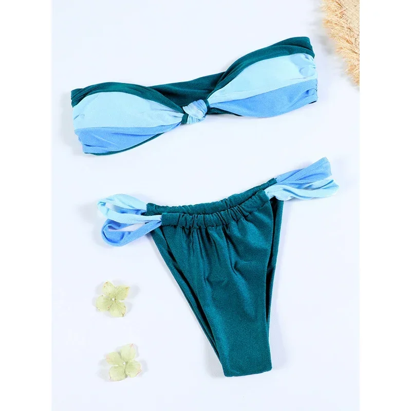 Bandeau Bikini Set Women Two Piece Suit Swimwear 2024 Sexy Bikinis Patchwork Bathing Suit Female Swimsuit Newest Beachwear