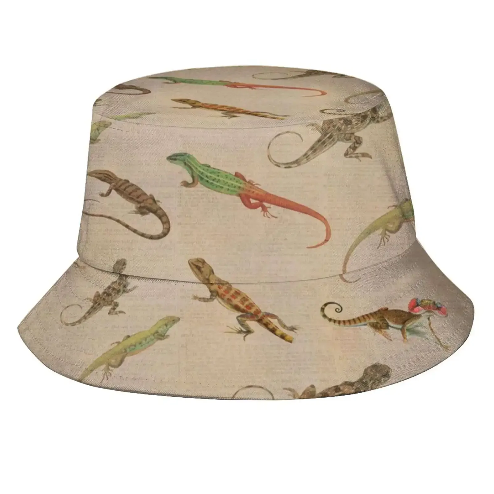 Vintage Lizard Bearded Dragon Pattern Sun Cap Fisherman Hat Bucket Hats Lizzard Reptiles Cute Funny Lizard Bearded Dragon Mom