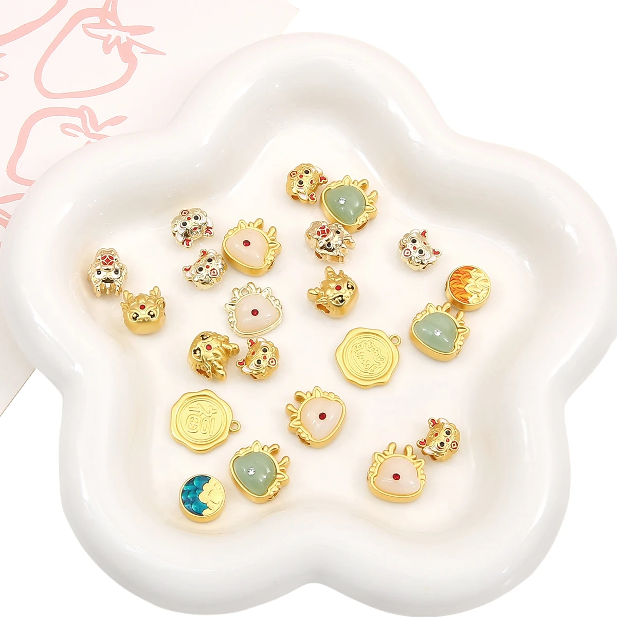 1pc Cute Cartoon Gold Color Alloy Dropping Oil Dragon Charms Pendant Chinese Style New Year Pendants For DIY Jewelry Making Gift