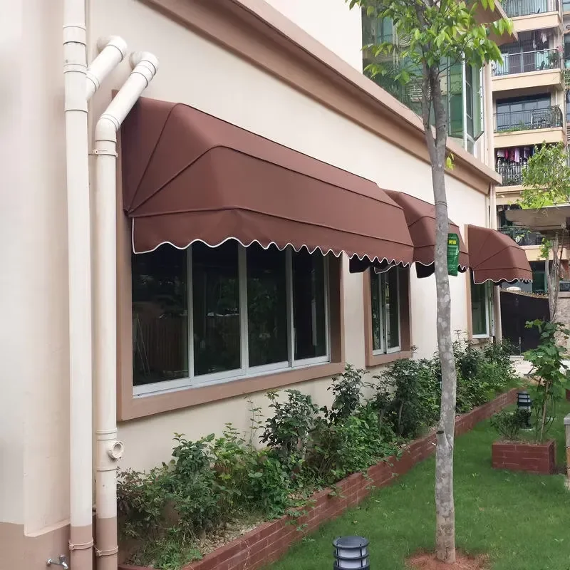 French Style Flat Bottom Arched Awning Waterproof UV Resistant Outdoor Sunshade for Shop Balcony Terrace Fixed Canopy Cover