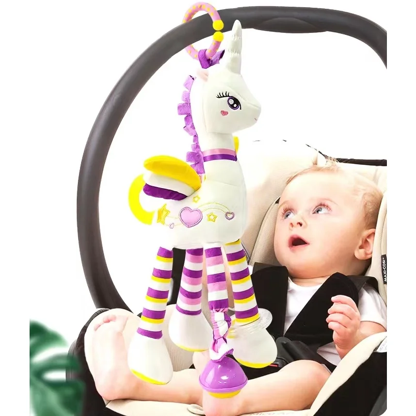 Adorable Unicorn and Giraffe Toy Car Mobile for 0-3 Year Olds - Baby Crib Hanging Bell with Rattles and Teething Toys