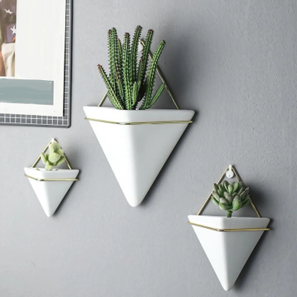 Triangle Hanging Wall Planter Nordic Indoor Outdoor Vase Geometric Succulent Flower Pot Decoration for Flower Home Decor