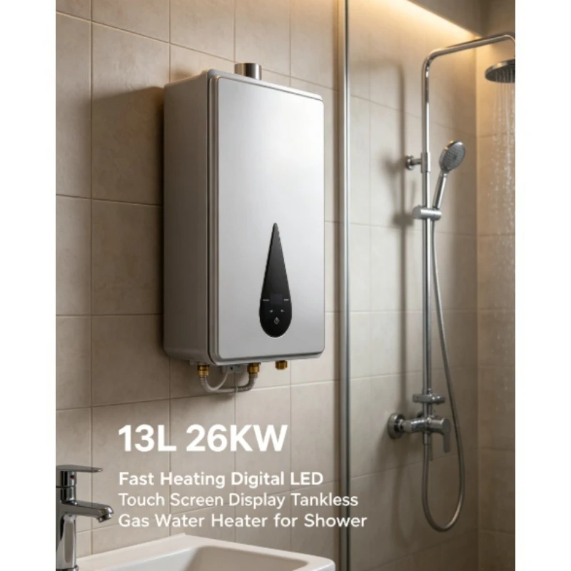 13L 26KW Tankloser Gas-Durchlauferhitzer mit Digitalem LED-Touchscreen für Schnelle Sofortige Erwärmung, Haushalts-Duschheizgerät