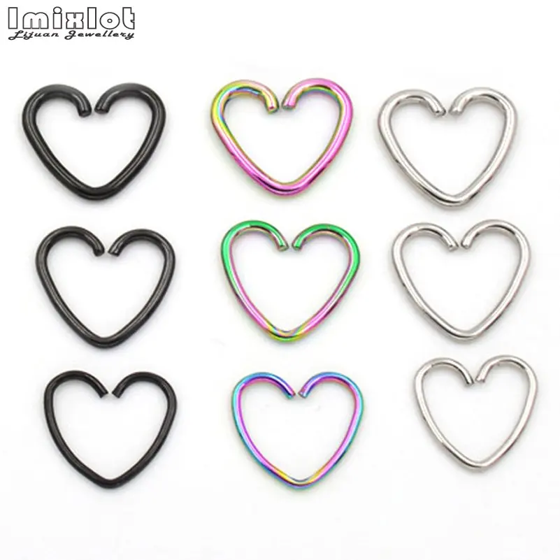 10pcs Stainless Steel Daith Heart Cartilage Tragus Piercings Hoop Lip Nose Rings Orbital Ear Stud Helix Earring Body Jewelry