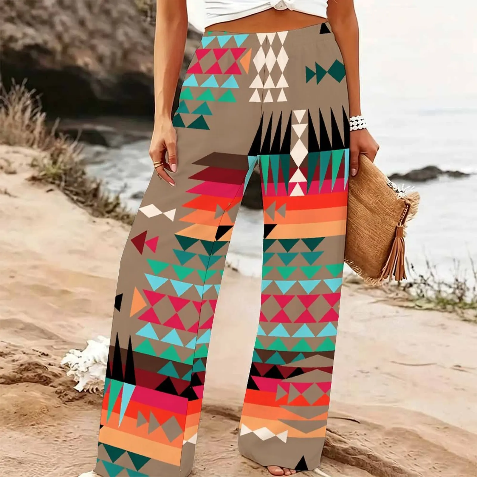 Retro Mopping Pants Loose Jogging Pants Elegant Yoga Pants Women High Waisted Wide Leg Pants Autumn Winter Printed Trousers