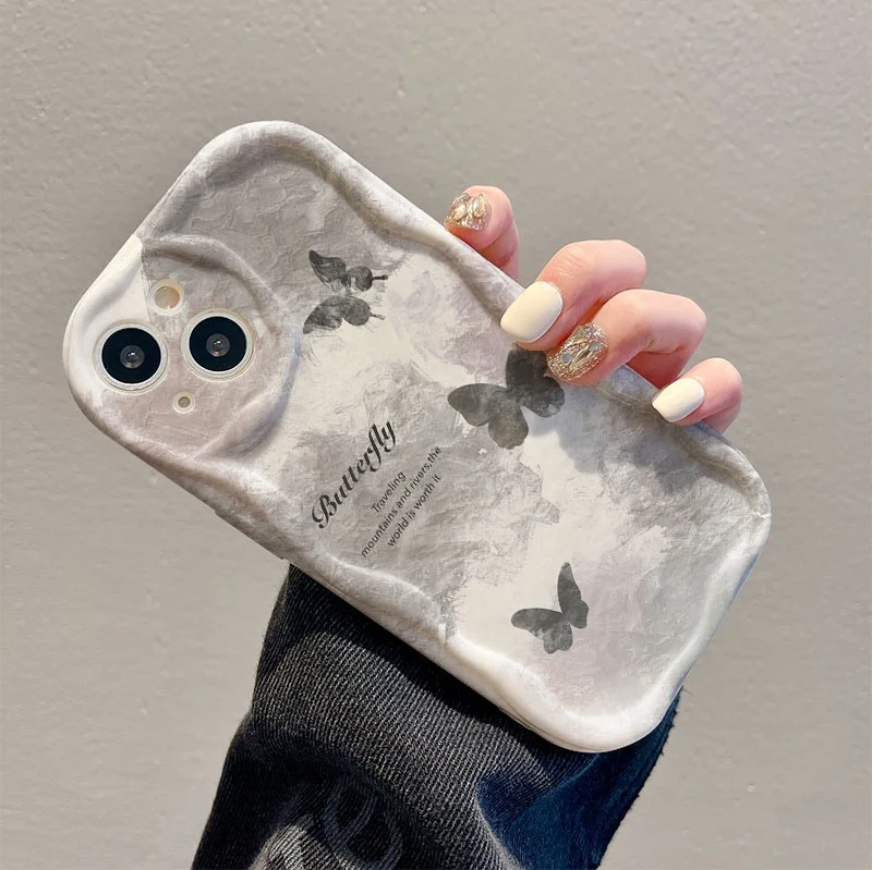 High-quality Case for iPhone X/XS/XR/XSmax /11 12 13 14 15Pro Max Plus Series Grey Butterfly pattern  tpu phone case