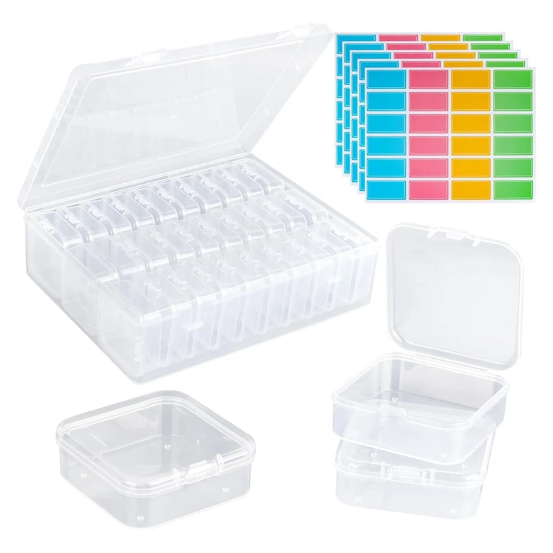 Bead Organizer Box, 30Pcs Small Clear Plastic Bead Storage Containers, 1 Craft Storage Box With Hinged Lid, 120 Labels