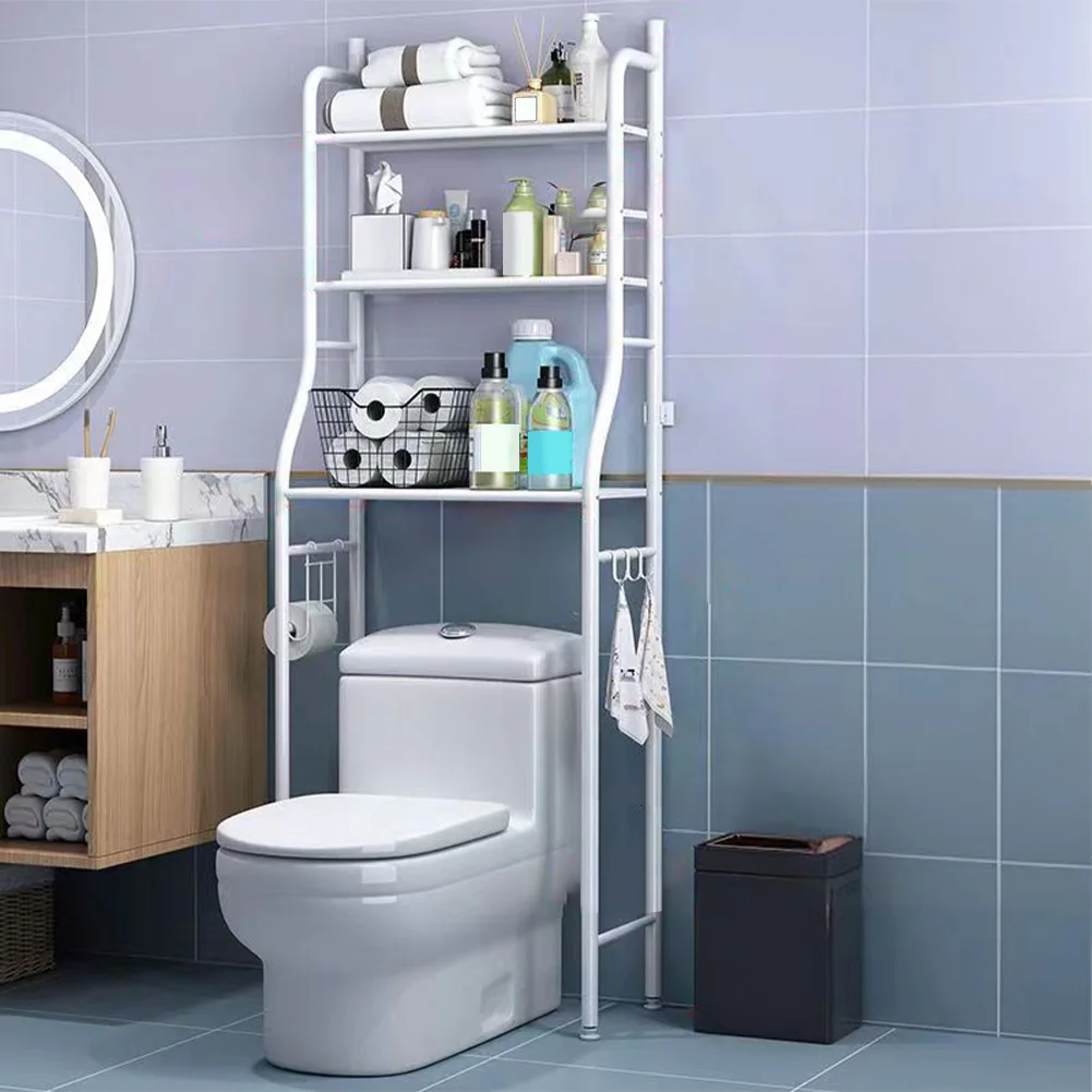 Over The Toilet Storage 2/3-Tier Over Toilet Bathroom Organizers with 4 Hooks and Adjustable Feet Pad, Space Saver Above Toilet