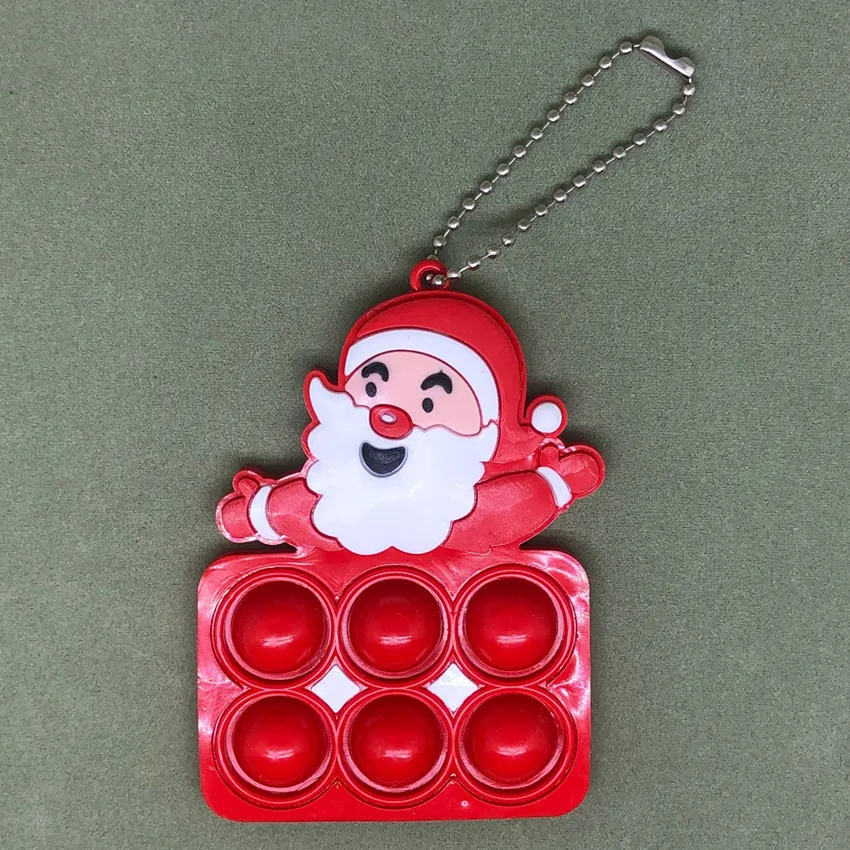 Stress Relief Toys Keychain for Kids Push Bubble Game Christmas Tree Santa Claus Snowman Deer Fingertip Plaything Keyring Gifts