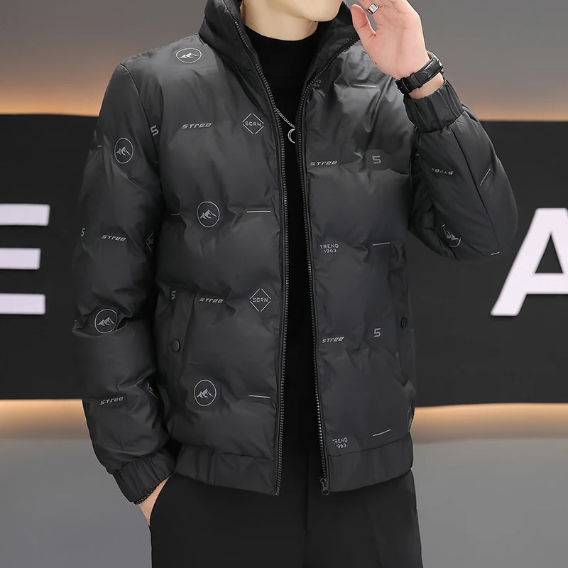 

Faionable ort down Jaet Men's Sli Cotton Puffer Coat Stand Collar Emed Warm Lightweight Luxury Trend Outerwear