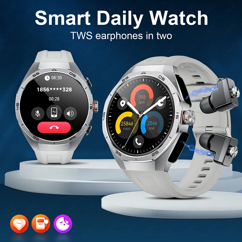 

New LIGE SmartWatch 100+ Sports modes NFC Headphones 1.53-inch HD Screen Bluetooth Calling 2-in-1 Music Playback Smart watchs