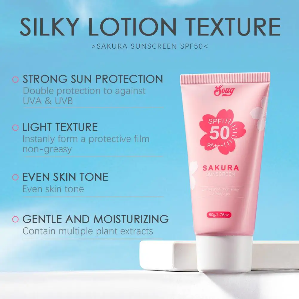 Sakura Sunscreen SPF50 Effectively Isolate UV Protect Sun Block Facial Sunscreen Refreshing Oil Control Skin Care Cream