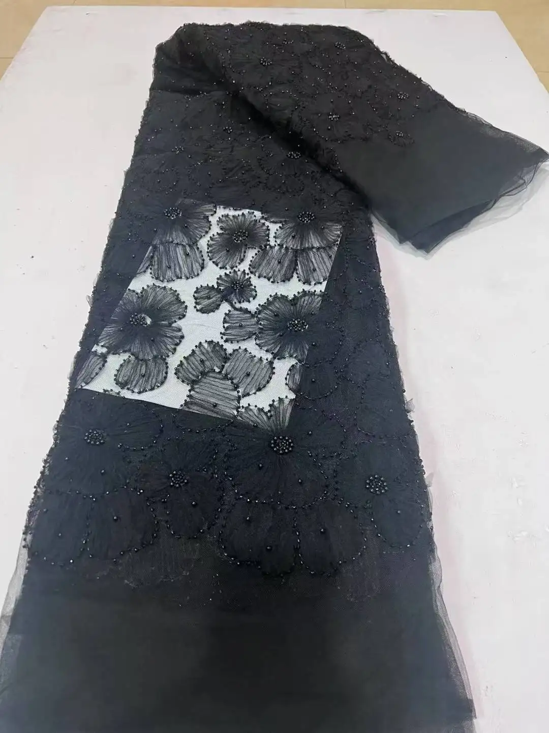 2025 African Beaded High Quality Nigerian Sequins With Pearl Lace French Tulle Lace Fabric For Party Dress Sewing