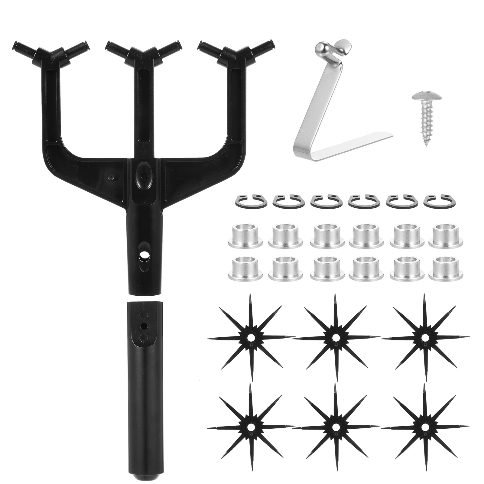 Rotary Cultivator Tool Set Hand Held Garden Cultivator with Detachable Tines 2-In-1 Garden Soil Scarifier Reseeding Grass