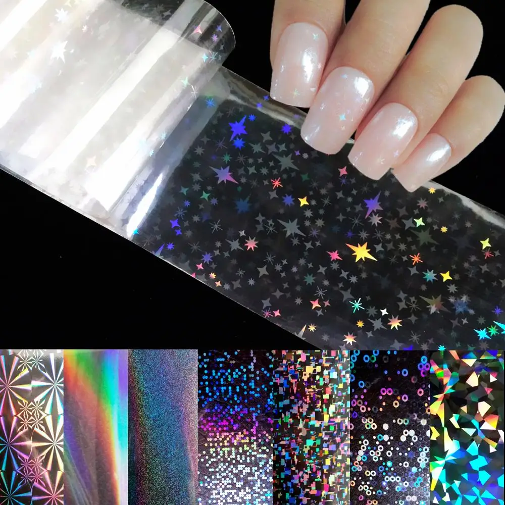 100x4cm Holographic Transfer Foils Laser Star Nail Stickers For Design DIY Decal Film Tips Manicure Tool