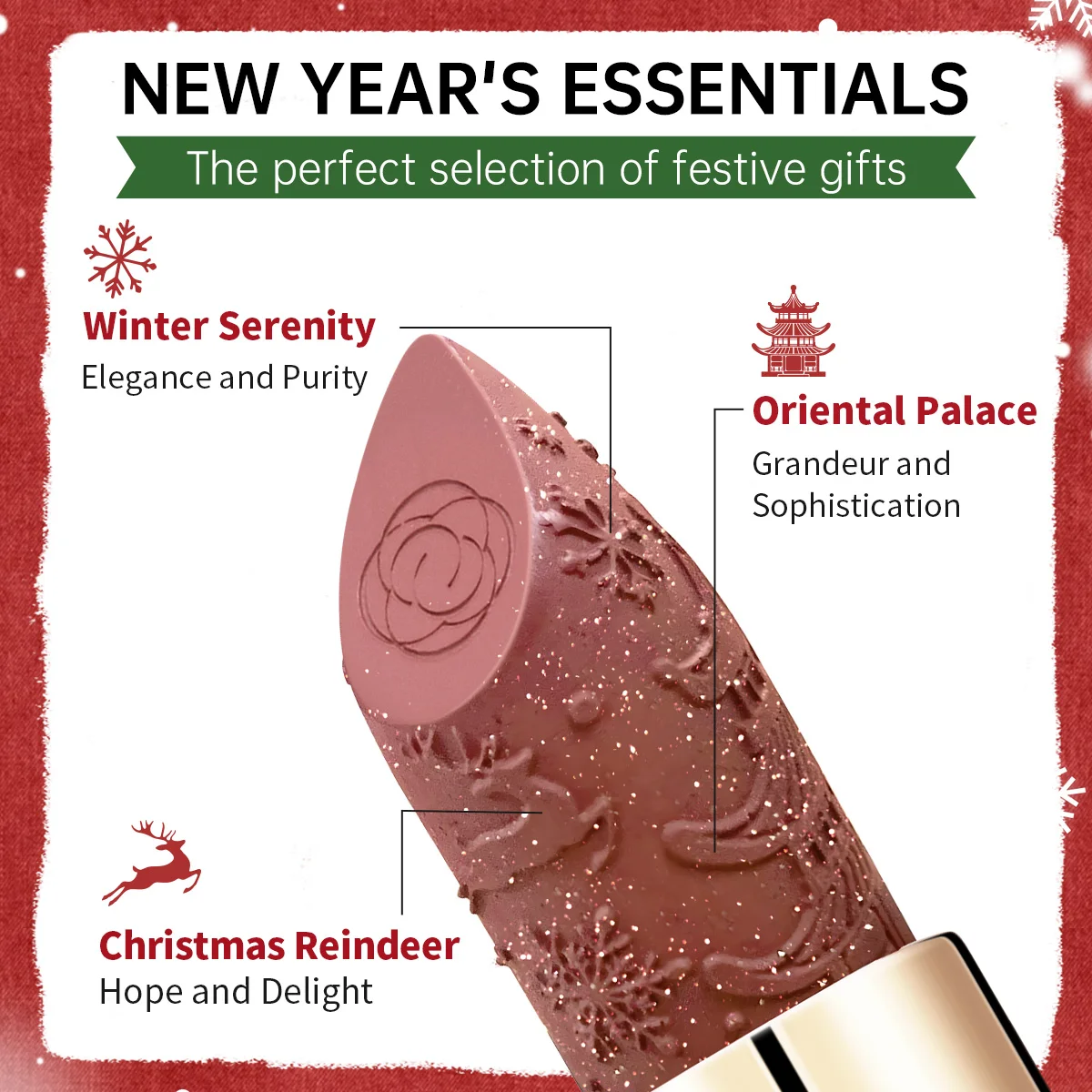 CATKIN Świąteczna edycja limitowana, noworoczna pomadka do ust CATKIN nawilżająca z złotymi błyskami, odcień CP170 Crimson pink, 3,6 g