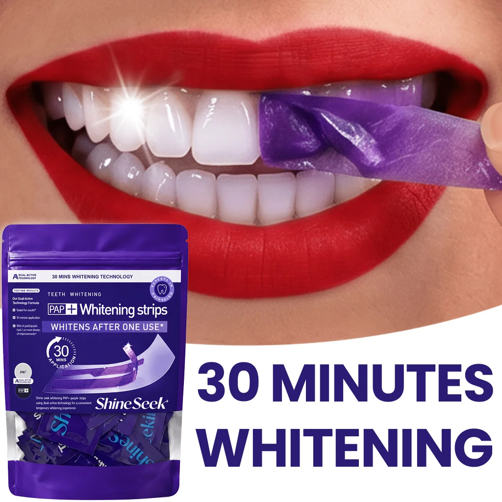 14Pcs/7Pairs 30-Minute Fast Whitening Purple Pap Tooth Strips, Hydrogen Peroxide-Free, Third-Generation Purple Tooth Strip Technology, Fits Tightly on Teeth, Quickly and Gently Whitens Teeth, Does Not Harm Gums, Is Gentle and Non-Irritating, Suitable for Fast Teeth Whitening, for a Dazzling Smile