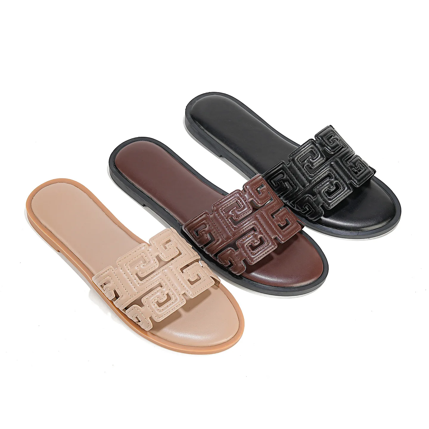 

Летние женские модные сандалии – универсальные шлепанцы на плоской подошве с круглым носком для повседневной носки на улице