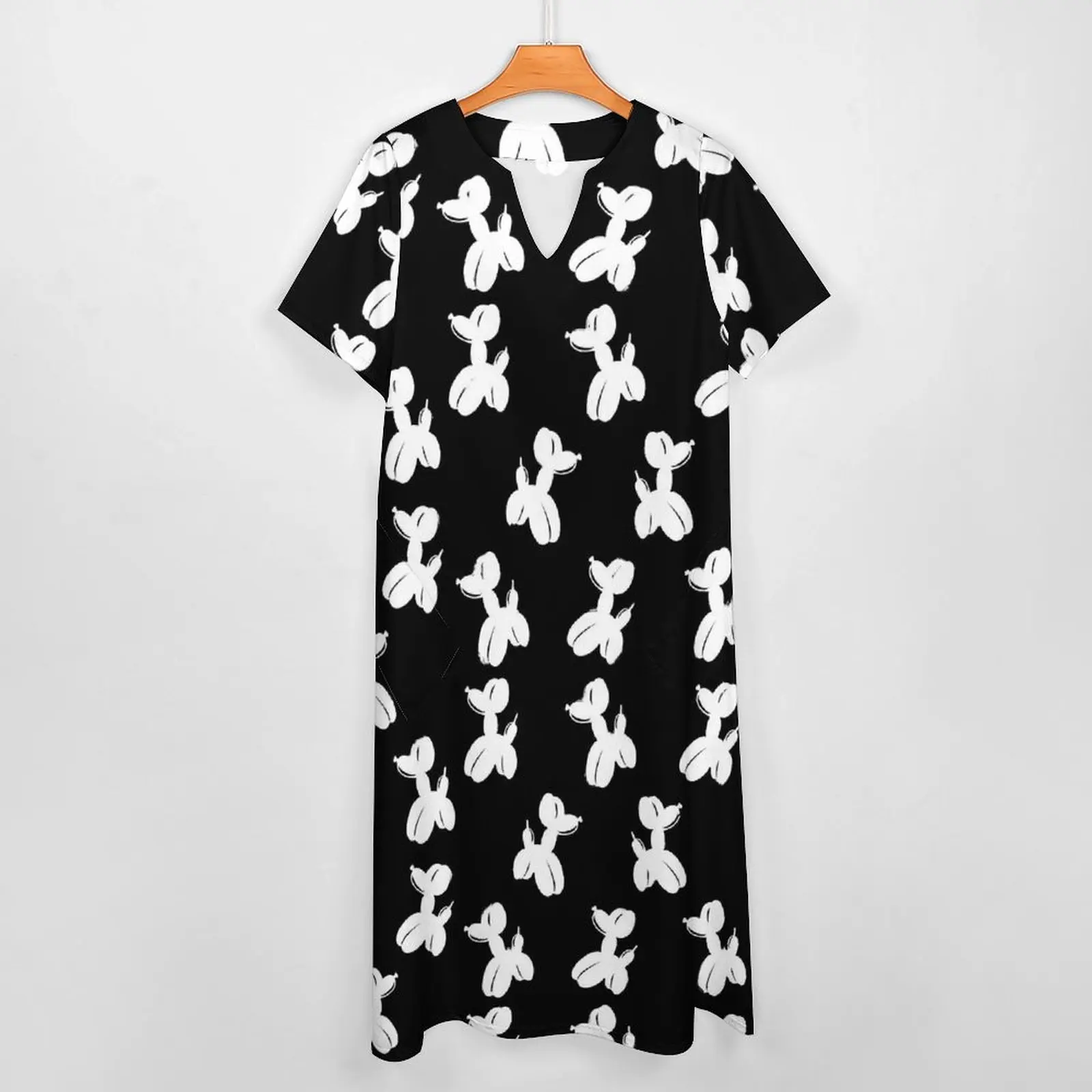 White Balloon Dog Dress Summer Animal Print Street Style Casual Long Dresses Female Party Maxi Dress Birthday Gift