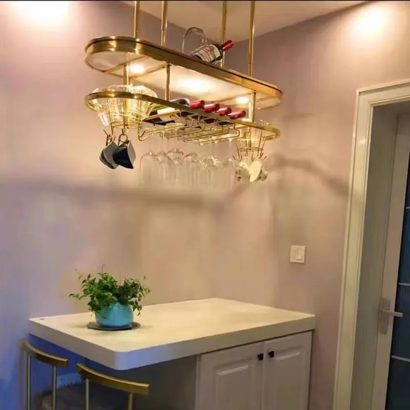 Light luxury stainless steel wine rack, bar counter hanging rack, hanging wine glass , upside-down storage , red wine