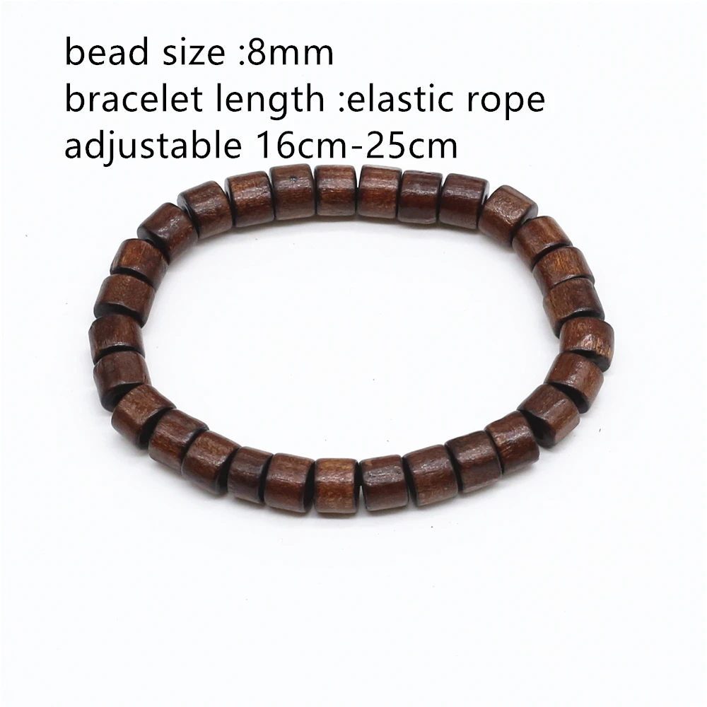 WESTBULL Wholesale Men Beaded Bracelets For Women Elastic Rope Weave Brown Flat Wood Beads Strand Homme Male Gift Jewelry