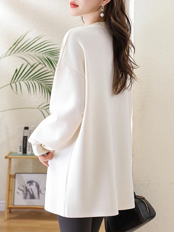 Felpa lunga Sve Crew Ne dalla vestibilità ampia, casual, versatile, di media lunghezza, per donna taglie forti, primavera, nuova, comoda