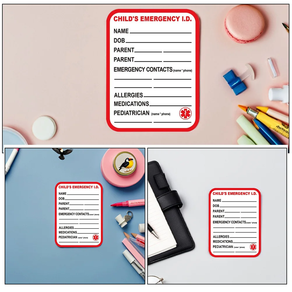 

15Pcs Medical Id Tags for Kids Bright Red Emergency Sticker Adhesive Safety Information Labels Stick on Labels