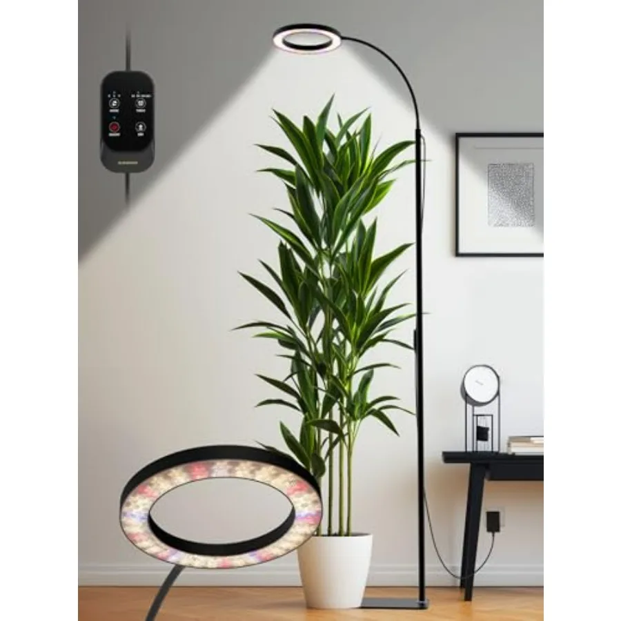 

Indoor Plant Grow Light Full Spectrum LED with Stepless Dimming Adjustable Height 3 Lighting Modes 3-16H Timer Black 24W