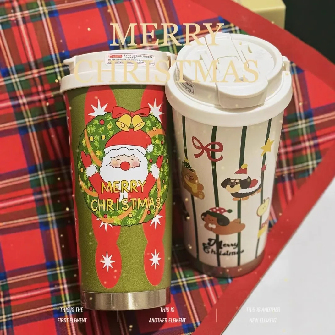 

Christmas Thermos Cup 316Stainless Steel Portable Coffee Mug with Straw Santa Vacuum Water Bottle Christmas Gift for kitchenware