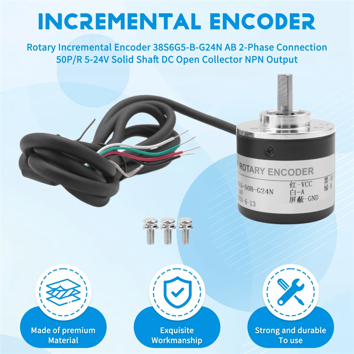 Hot Rotary Incremental Encoder 38S6G5-B-G24N AB 2-Phase Connection 50P/R 5-24V Solid Shaft DC Open Collector NPN Output