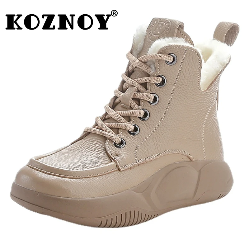 

Koznoy 4cm Loafer Cow Genuine Leather Moccasin Flats Autumn Shoes Boots Women Winter Plush Chunky Sneakers Ankle Booties Spring