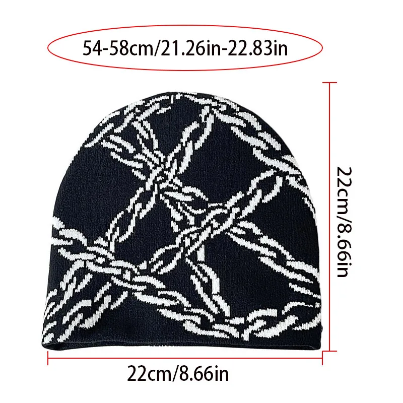 

Вязаная шапка с цепочным принтом Y2K для мужчин и женщин, зимняя теплая эластичная лыжная шапка, мягкая спортивная шапка с черепом для бега, пешего туризма, путешествий, снега