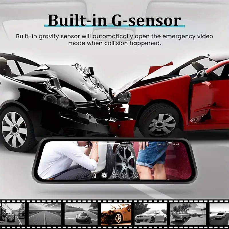 9.66 بوصة IPS شاشة تعمل باللمس مرآة داش كام أمامية وخلفية، تسجيل مزدوج 4K، كاميرا احتياطية AHD، رؤية ليلية، مستشعر G. وقت محدود