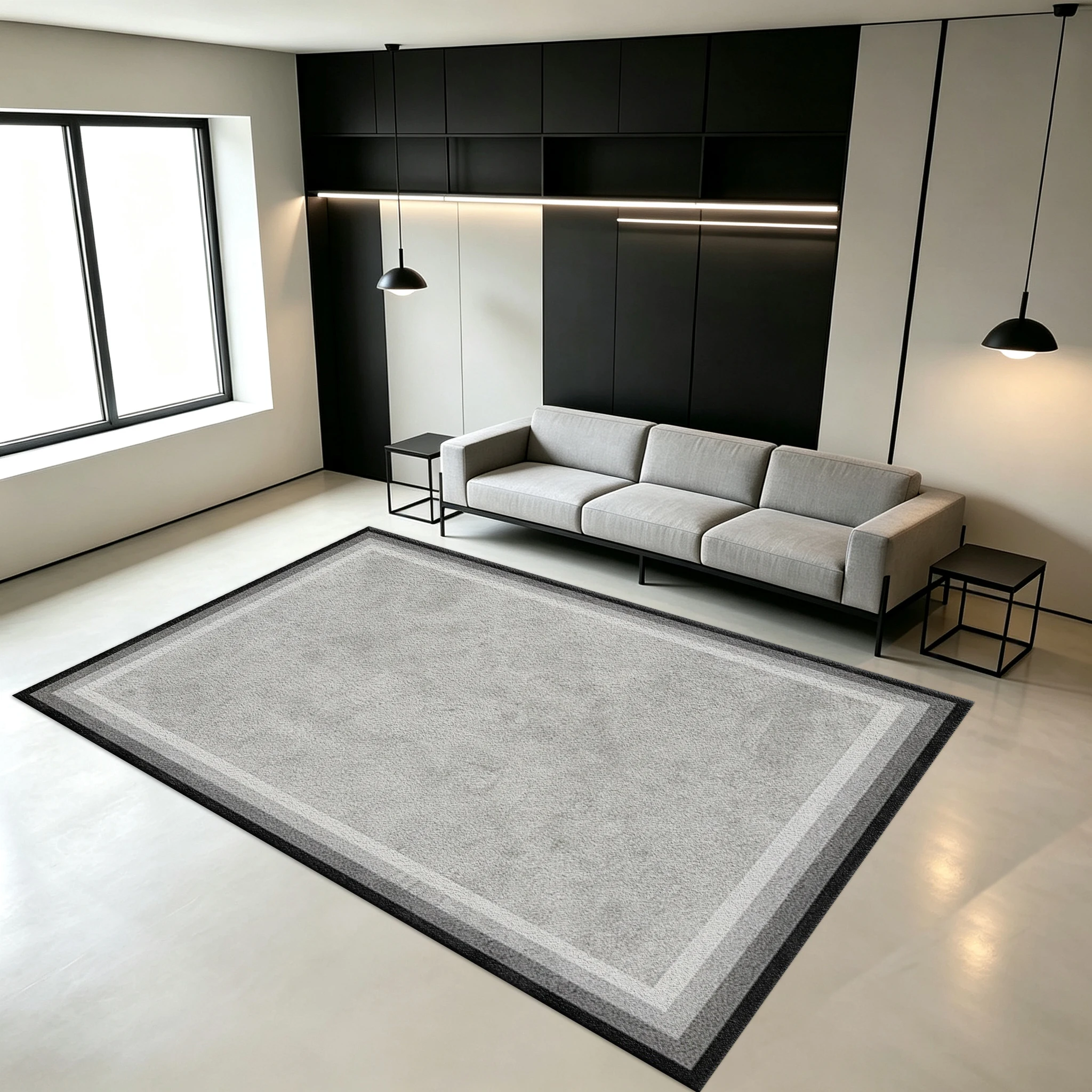 Simple Multi-Layered Border Carpet, Neutral-Toned Interior Decorative Rug, Suitable for Home Use