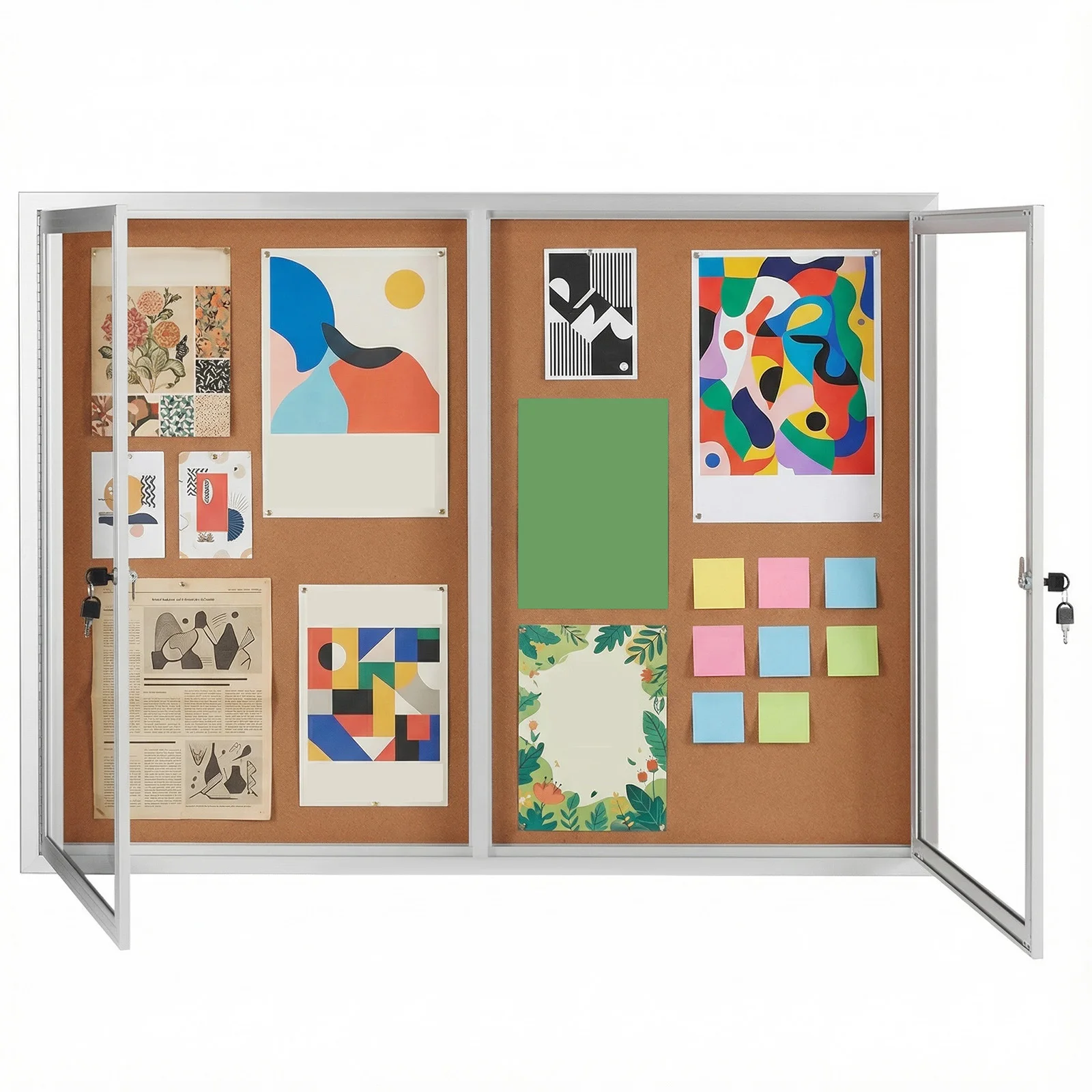 

Display Case Message Board Aluminum Frame Enclosed Cork Board with Glass Locking Door for School Office Classroom Commercial