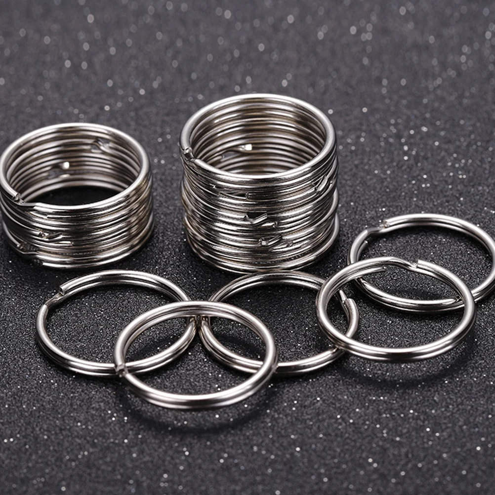 24 Pcs Key Ring Keychain Attachment Keychains Flat Rings Metal Hook DIY Keys Silver Round