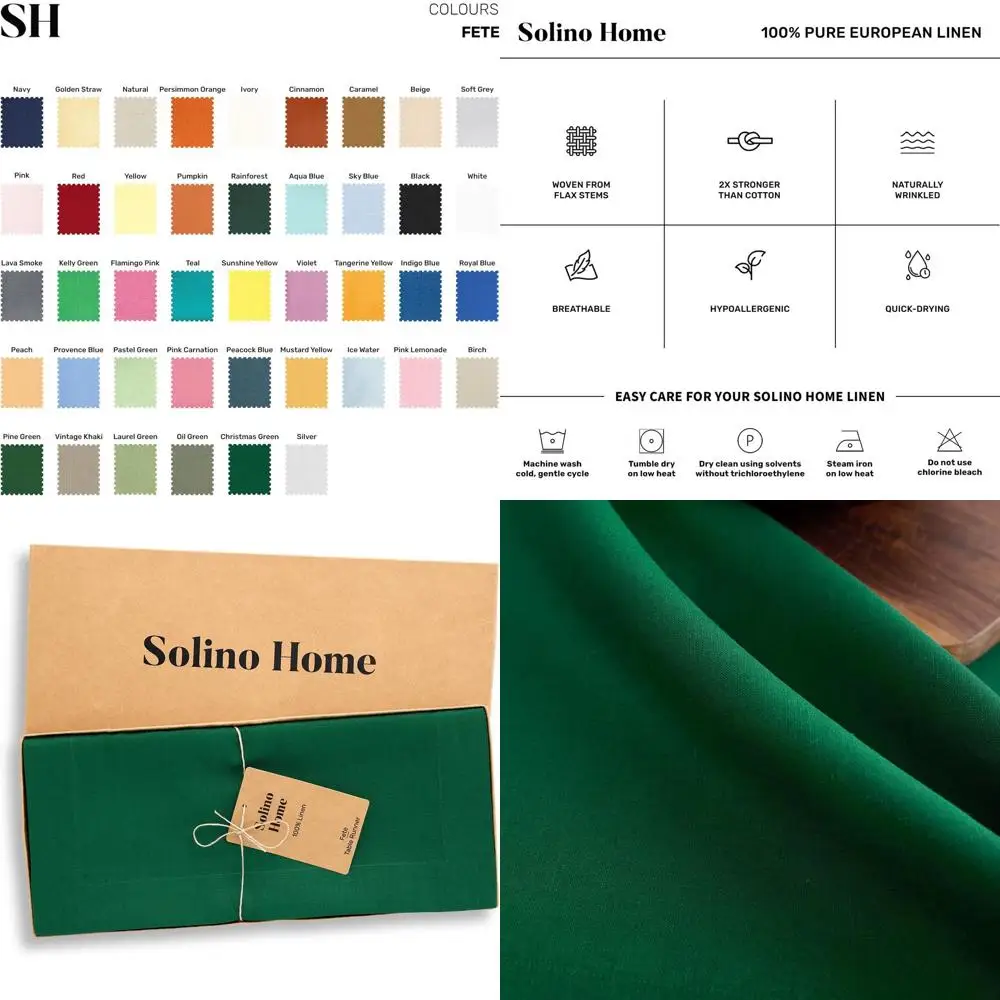 

Рождественская зеленая скатерть из чистого льна 14x120 дюймов для торжеств ко Дню Святого Патрика