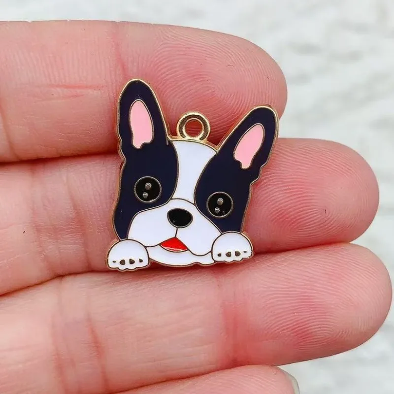 10pcs Alloy Enamel Puppy Dog Charms Kawaii Cartoon French Bulldog Pet Pendants Diy For Bracelet Earring Jewelry Make