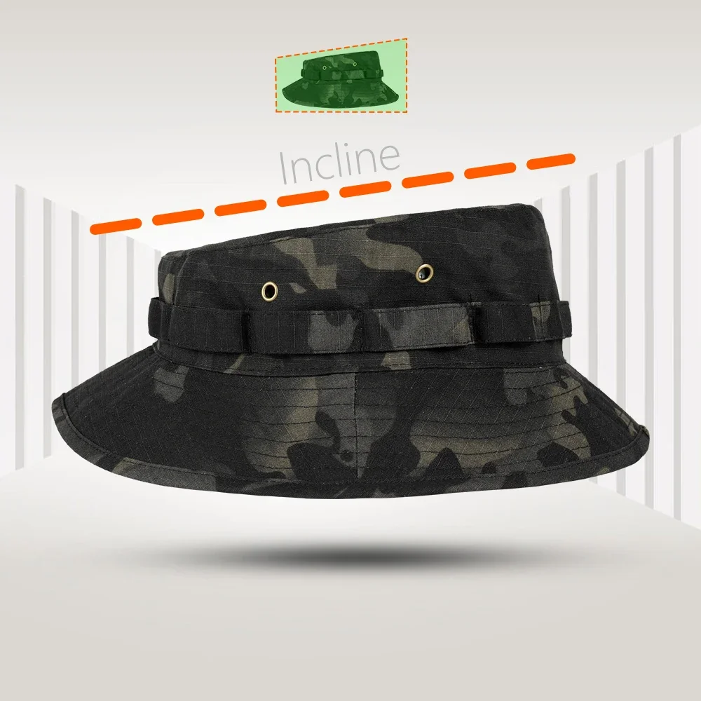 Summer Camouflage Fishing Bucket Hats Sun Protection Wide Brim Tactical Hiking Fisherman Panama Boonie Cap Men Headgear