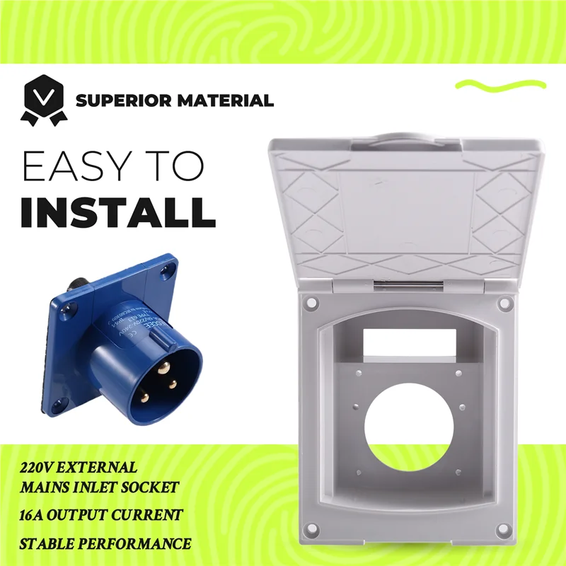 

16A 220V Водонепроницаемая розетка Внешняя 3-контактная розетка заподлицо для дома на колесах Прицеп Караван
