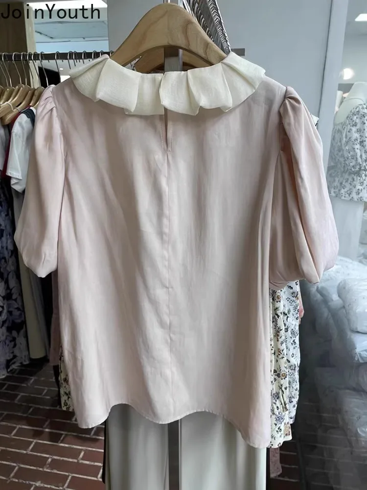 2024 Blusas Mujer De Moda Peter Pan Collar Puff Sleeve Blouses for Women Temperament Tops Solid Color Loose Korean Summer Shirts