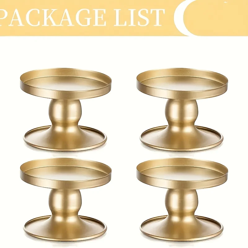 4PCS Gold Metal Pedestal Cake Tray Round Iron Dessert Stand Wedding Party Pastry Display Holder