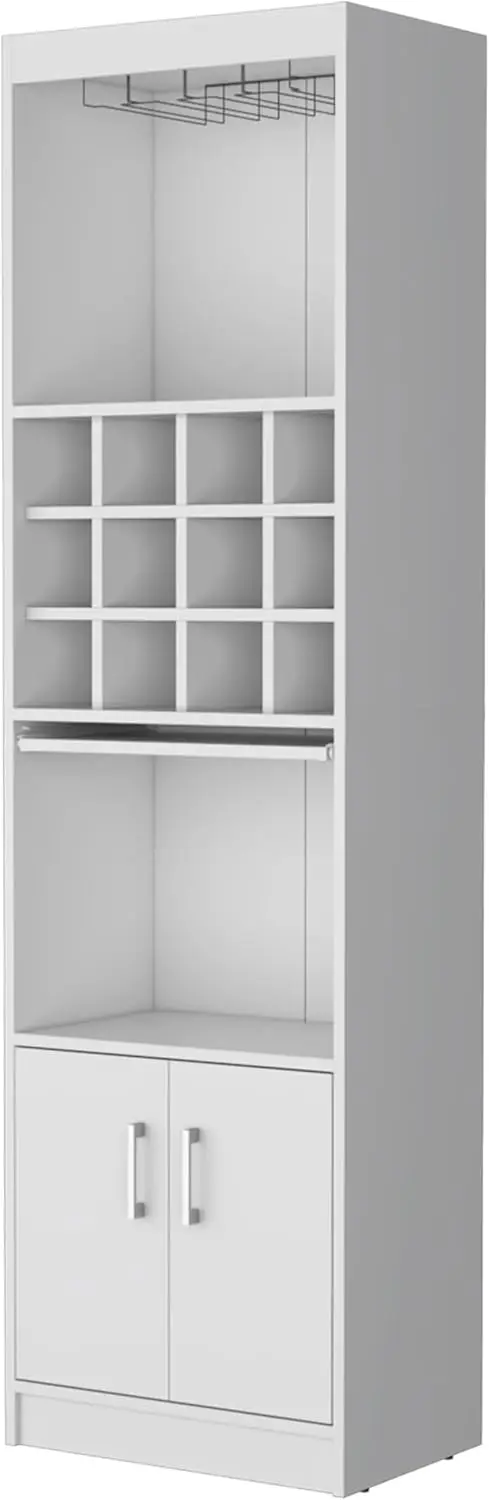 Branco Bar Armário com Wine Rack e Armazenamento, Detém 15 Garrafas e 15 Copos