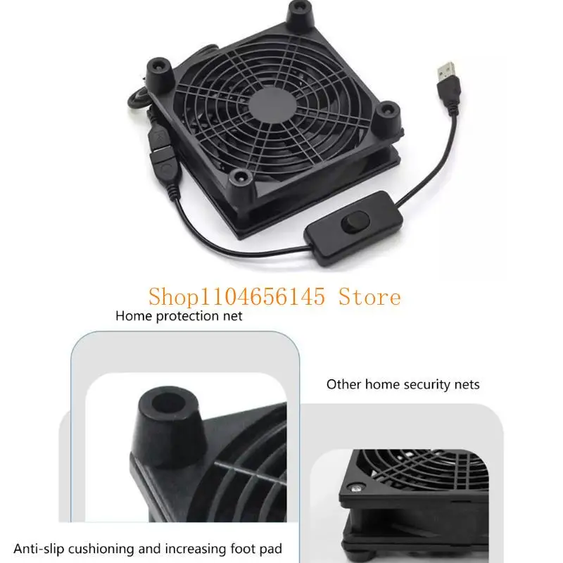 652F High 120mm USB Cooling Fan with Rubber Feet for Routers, Modems, DVRs, Boxes, and PC Laptop Stands