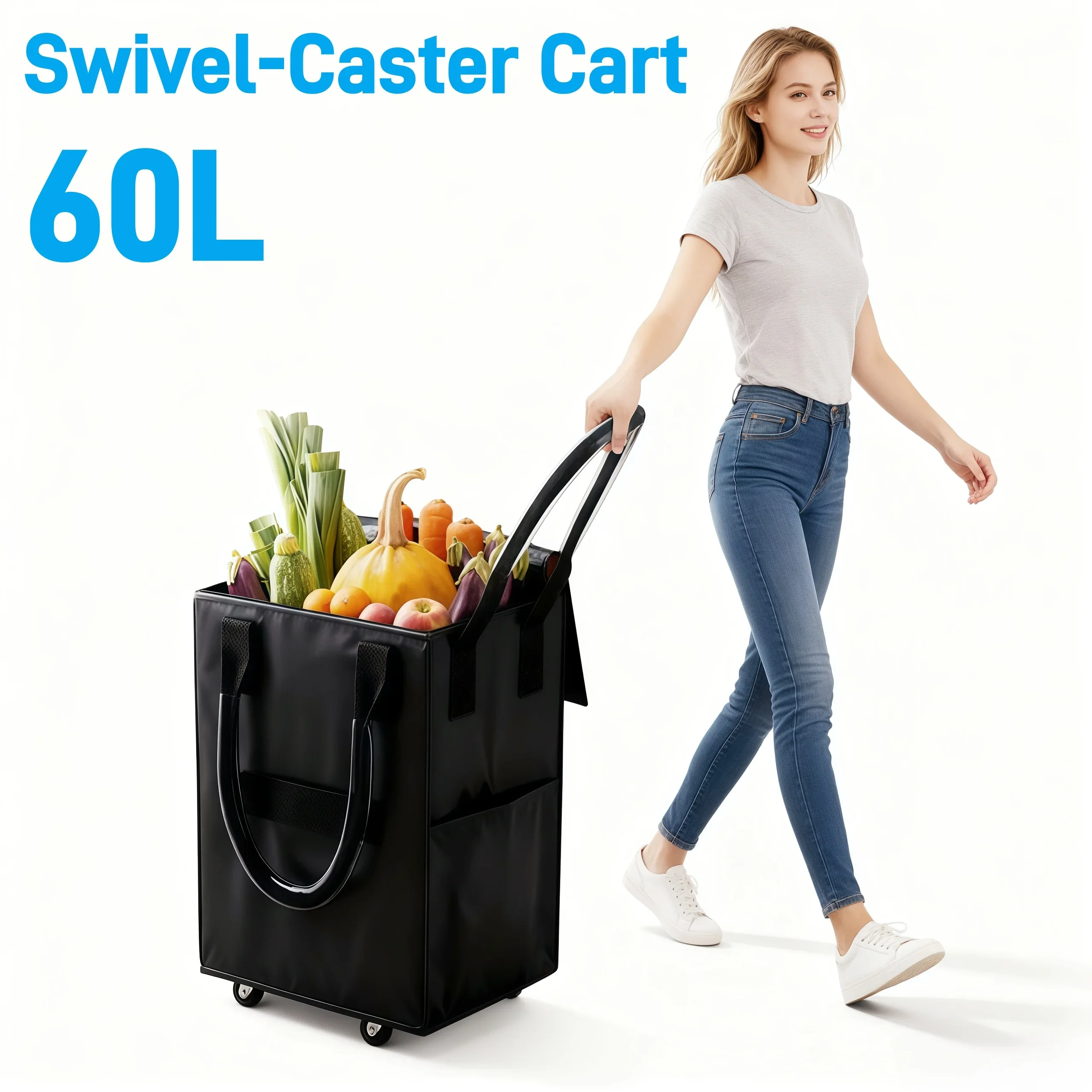 

360° Swivel Wheel Shopping Cart Bag， Portable Grocery Trolley Foldable Travel Laundry Luggage Cart for Supermarket Outdoor